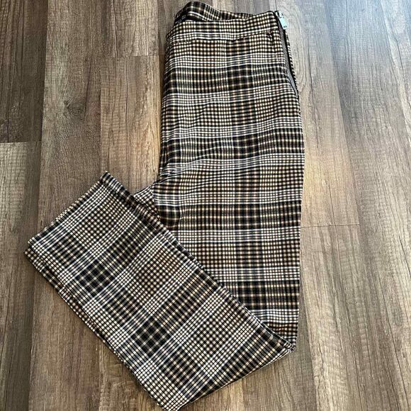 Zara  Brown and Tan plaid Trousers  size zipper closure size XL  academia baddie - Picture 8 of 16